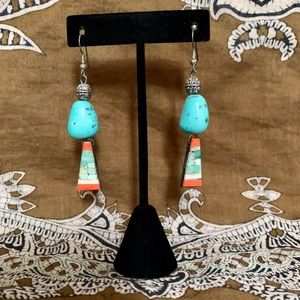 Boho Faux Turquoise & Silver Earrings